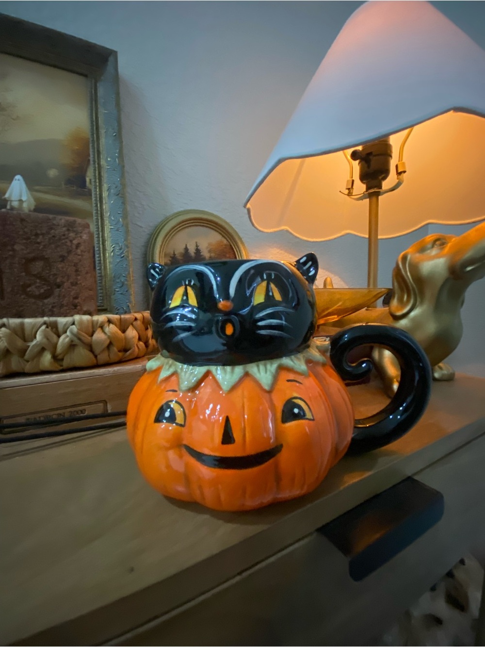 Johanna Parker Halloween Pumpkin Cat Ceramic Mug - Orange and Black